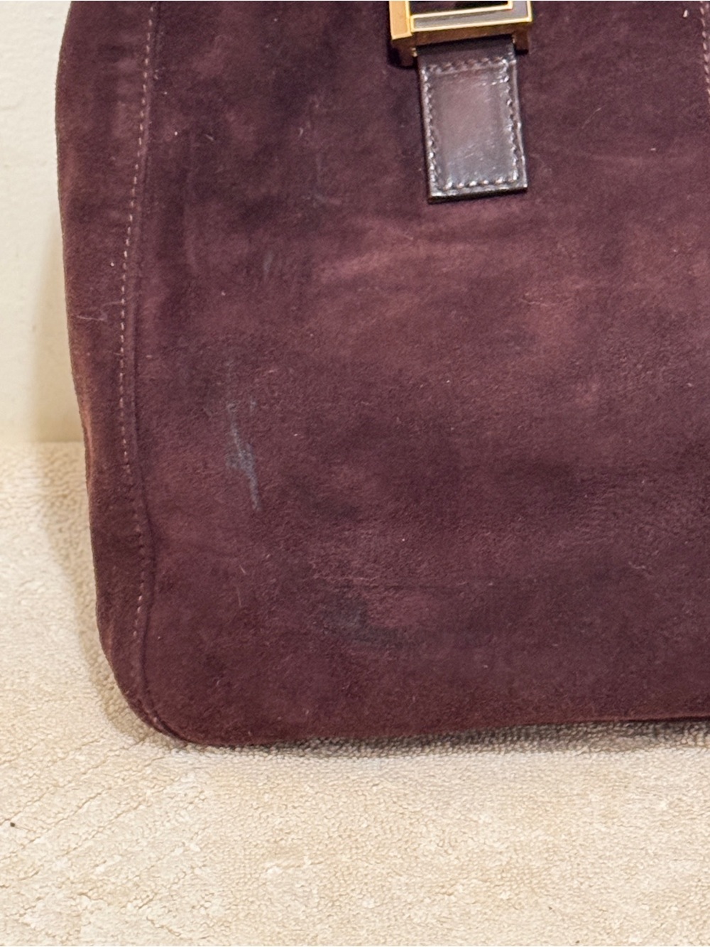 Vintage Fendi Brown Suede Leather Top Handle Tote Bag Gold FF Hardware Italy - Picture 9 of 15